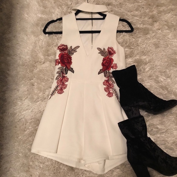 Other - White Rose Embroidered Romper